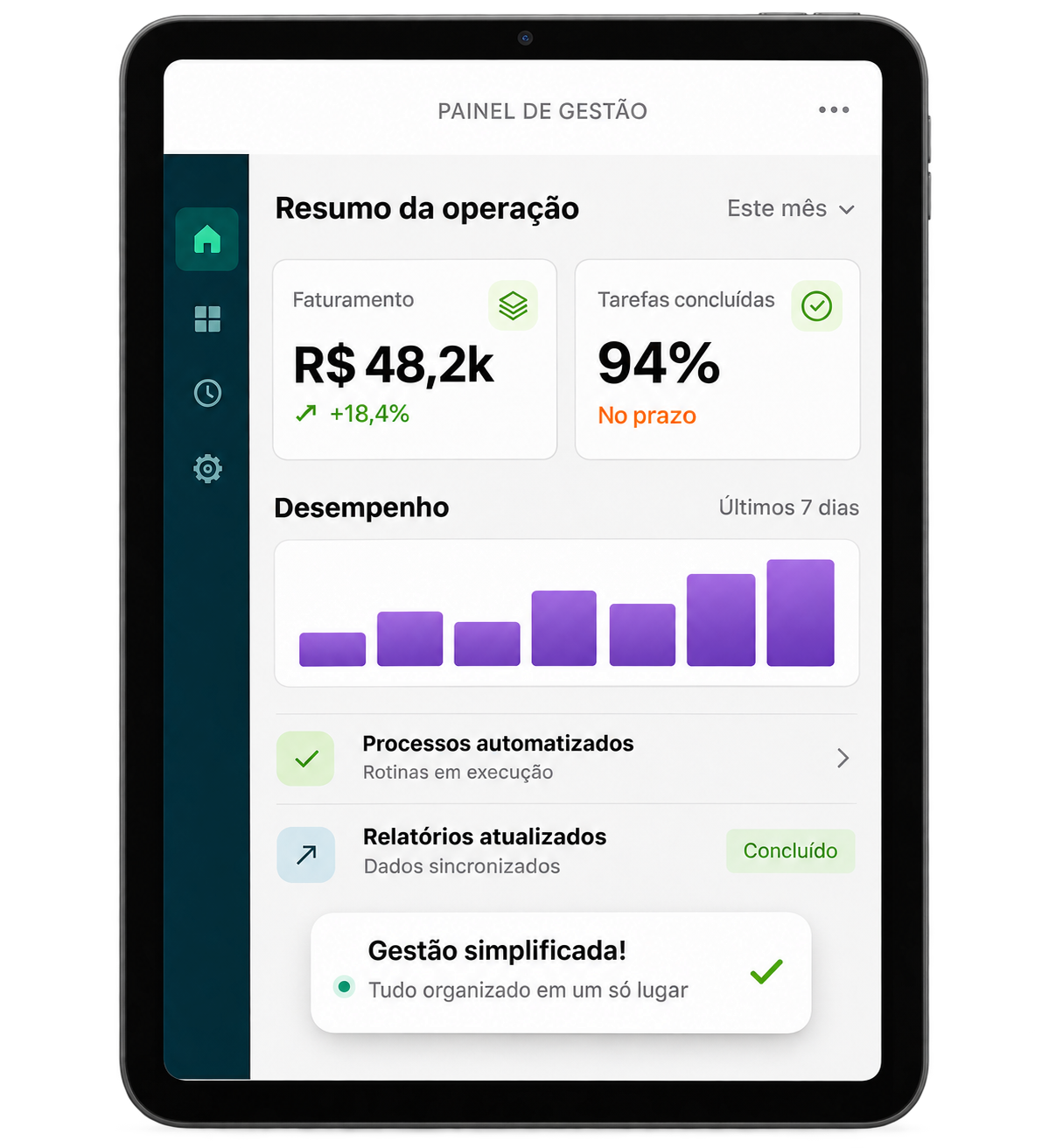 Tablet com painel de gestão OCTACODE
